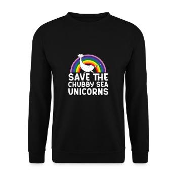 Wale beobachten — Rettet das mollige Meer — - Unisex Pullover - Schwarz - Vorne - Alina (178cm) & Michal (187cm)