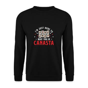 Ich bin gerade hier Lustige Canasta-Kartenspiele - Unisex Pullover - Schwarz - Vorne - Alina (178cm) & Michal (187cm)