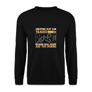 Slotcar-Rennen Erstellen von Slotcar-Strecken - Unisex Pullover - Schwarz - Vorne - Alina (178cm) & Michal (187cm)