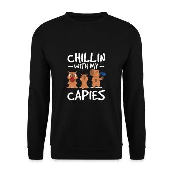 Chillin With My Funny Capybaras For Happy Capy - Unisex Pullover - Schwarz - Vorne - Alina (178cm) & Michal (187cm)
