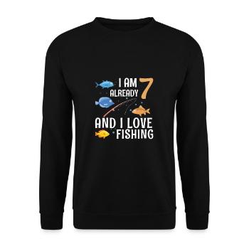 I Am Already 7 And I Love Fishing 7 Year Old 7th - Unisex Sweatshirt - black - Front - Alina (178cm) & Michal (187cm)