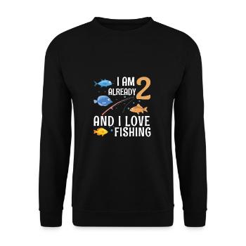 J'ai déjà 2 ans et j'aime la pêche 2 ans 2ème - Sweat-shirt Unisexe - noir - Devant - Alina (178cm) & Michal (187cm)