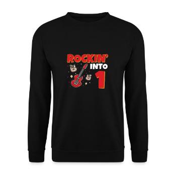 Rockin Into 1 Guitare star 1 an 1er anniversaire - Sweat-shirt Unisexe - noir - Devant - Alina (178cm) & Michal (187cm)
