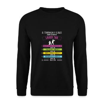 Laser Jour 5 choses que j’aime presque drôle - Sweat-shirt Unisexe - noir - Devant - Alina (178cm) & Michal (187cm)