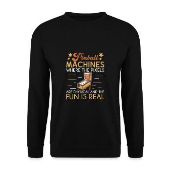 Flipper Fun ist echt lustig Flipper Retro - Unisex Pullover - Schwarz - Vorne - Alina (178cm) & Michal (187cm)