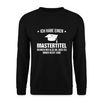 Mastertitel Abschluss Masterprüfung Master - Unisex Pullover - Schwarz - Vorne - Alina (178cm) & Michal (187cm)
