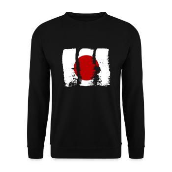 Japan Flagge Used Look Nihon Japanische Fahne - Unisex Pullover - Schwarz - Vorne - Alina (178cm) & Michal (187cm)