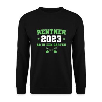 Rentner 2023 Gärtner in Rente Geschenk - Unisex Pullover - Schwarz - Vorne - Alina (178cm) & Michal (187cm)