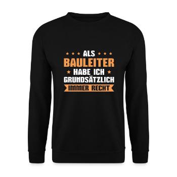 Bauleitung Baustelle Chef Bauleiter - Unisex Pullover - Schwarz - Vorne - Alina (178cm) & Michal (187cm)