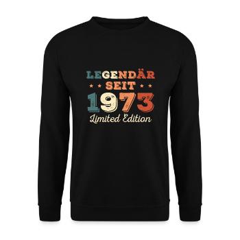 50er 1973 Jahrgang 50. Geburtstag Geschenk - Unisex Pullover - Schwarz - Vorne - Alina (178cm) & Michal (187cm)