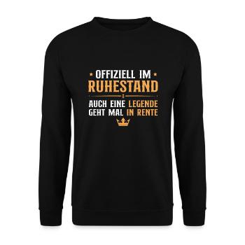 Ruhestand Legende in Rente Pension Rentner - Unisex Pullover - Schwarz - Vorne - Alina (178cm) & Michal (187cm)