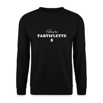 Team Tartiflette! 🧀🇫🇷 GESCHENK HUMOR auf T-Shir - Unisex Pullover - Schwarz - Vorne - Alina (178cm) & Michal (187cm)
