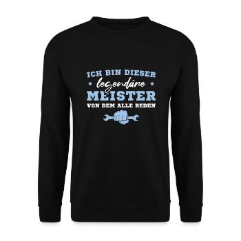 Kfz Mechaniker Meisterprüfung Fortbildung Meister - Unisex Pullover - Schwarz - Vorne - Alina (178cm) & Michal (187cm)