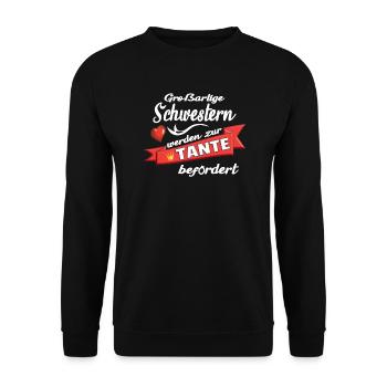 Schwestern werden zur Tante befördert - Unisex Pullover - Schwarz - Vorne - Alina (178cm) & Michal (187cm)