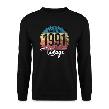 Vintage Made in 1991 Geburtsjahr 1991 Geburtstag - Unisex Pullover - Schwarz - Vorne - Alina (178cm) & Michal (187cm)
