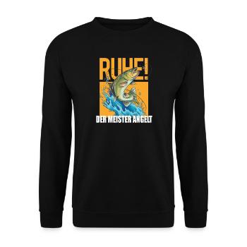 Angler Geschenkidee Hobby Angeln - Unisex Pullover - Schwarz - Vorne - Alina (178cm) & Michal (187cm)