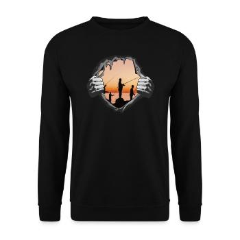 Angler Geschenkidee Hobby Angeln - Unisex Pullover - Schwarz - Vorne - Alina (178cm) & Michal (187cm)