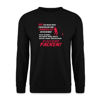 Angler Geschenkidee Hobby Angeln - Unisex Pullover - Schwarz - Vorne - Alina (178cm) & Michal (187cm)