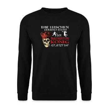 Badminton Geschenkidee Sport Design - Unisex Pullover - Schwarz - Vorne - Alina (178cm) & Michal (187cm)