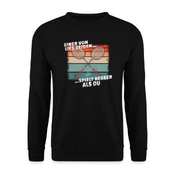 Badminton Geschenkidee Sport Design - Unisex Pullover - Schwarz - Vorne - Alina (178cm) & Michal (187cm)