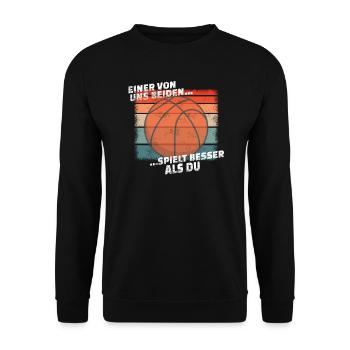 Basketball Geschenkidee Sport Design - Unisex Pullover - Schwarz - Vorne - Alina (178cm) & Michal (187cm)