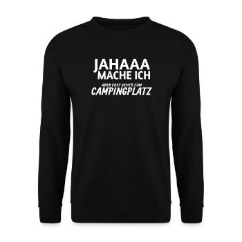 Camper Geschenkidee Camping - Unisex Pullover - Schwarz - Vorne - Alina (178cm) & Michal (187cm)
