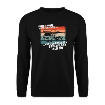 Camper Geschenkidee Camping - Unisex Pullover - Schwarz - Vorne - Alina (178cm) & Michal (187cm)