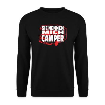 Camper Geschenkidee Camping - Unisex Pullover - Schwarz - Vorne - Alina (178cm) & Michal (187cm)
