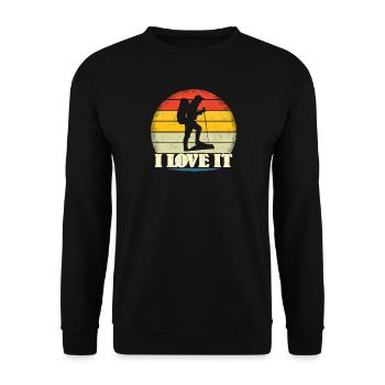 Wandern Zubehör Wanderer Motiv - Unisex Pullover - Schwarz - Vorne - Alina (178cm) & Michal (187cm)