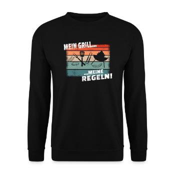 Grillen und Camper Geschenkidee - Unisex Pullover - Schwarz - Vorne - Alina (178cm) & Michal (187cm)