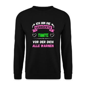 Ich bin die verrückte Tante - Design - Unisex Pullover - Schwarz - Vorne - Alina (178cm) & Michal (187cm)