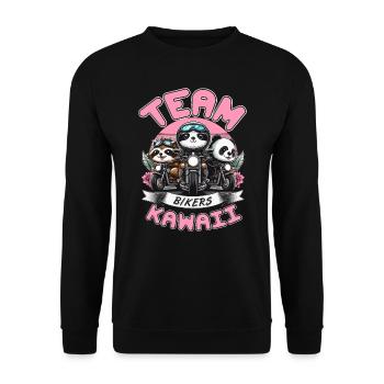 TEAM KAWAII-BIKER: PANDA, WASCHBÄR UND FAULTIER - Unisex Pullover - Schwarz - Vorne - Alina (178cm) & Michal (187cm)