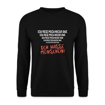 Ich hasse Menschen Sarkasmus Sarkastischer Spruch - Unisex Pullover - Schwarz - Vorne - Alina (178cm) & Michal (187cm)