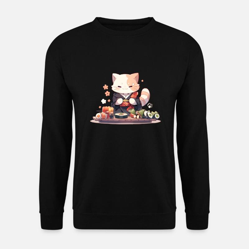 Samurai Cat eat Sushi - Unisex Pullover - Schwarz