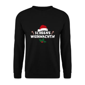 Schöne Weihnachten Bayrisch Weihnachtsoutfit - Unisex Pullover - Schwarz - Vorne - Alina (178cm) & Michal (187cm)