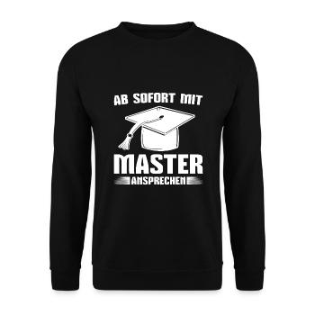 Masterprüfung bestanden Mastertitel Master - Unisex Pullover - Schwarz - Vorne - Alina (178cm) & Michal (187cm)