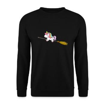 Einhorn Unicorn Hexenbesen Fliegen Geschenk Kind - Unisex Pullover - Schwarz - Vorne - Alina (178cm) & Michal (187cm)