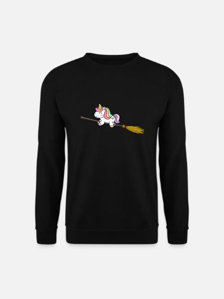 Einhorn Unicorn Hexenbesen Fliegen Geschenk Kind - Unisex Pullover - Schwarz