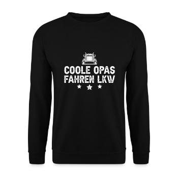LKW Fahrer Geschenk Coole Opas fahren LKW - Unisex Pullover - Schwarz - Vorne - Alina (178cm) & Michal (187cm)