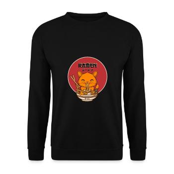 Ramen Cat - Unisex Pullover - Schwarz - Vorne - Alina (178cm) & Michal (187cm)