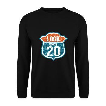 Look who's 20 - Unisex Pullover - Schwarz - Vorne - Alina (178cm) & Michal (187cm)