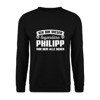 Philipp Vorname Geschenk - Unisex Pullover - Schwarz - Vorne - Alina (178cm) & Michal (187cm)