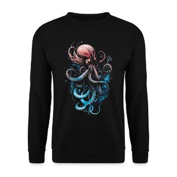 Pink blue octopus on a black background - Unisex Sweatshirt - black - Front - Alina (178cm) & Michal (187cm)