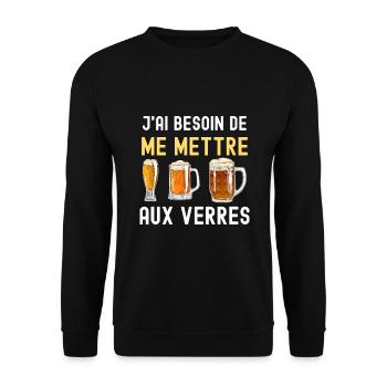 Biere Humour Besoin De Me Mettre Au Verre - Sweat-shirt Unisexe - noir - Devant - Alina (178cm) & Michal (187cm)