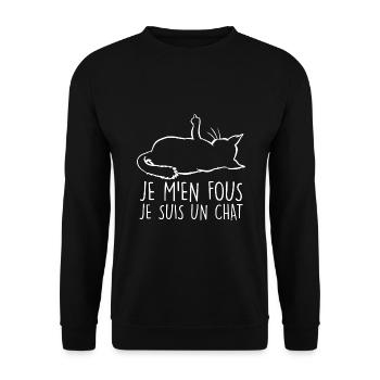 Chat humour Je M'en Fous Doigt D'honneur - Sweat-shirt Unisexe - noir - Devant - Alina (178cm) & Michal (187cm)