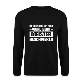 Gesellenprüfung Handwerker Lustiger Spruch Geselle - Unisex Pullover - Schwarz - Vorne - Alina (178cm) & Michal (187cm)