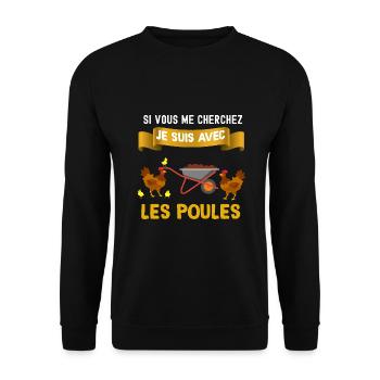 Poule. Idée cadeau jardin poule citation famille - Sweat-shirt Unisexe - noir - Devant - Alina (178cm) & Michal (187cm)