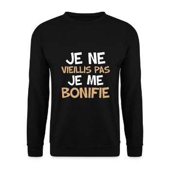 Je Me Bonifie Idée Cadeau Humour Retraite - Sweat-shirt Unisexe - noir - Devant - Alina (178cm) & Michal (187cm)