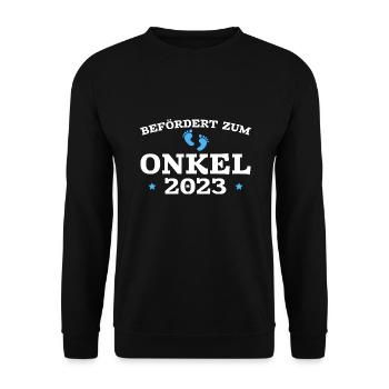 Werdender Onkel 2023 Schwangerschaft Verkündung - Unisex Pullover - Schwarz - Vorne - Alina (178cm) & Michal (187cm)