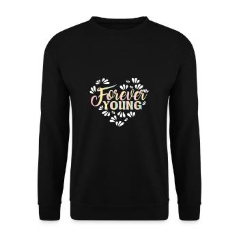 Forever young - Für immer Jung, Herzmotiv - Unisex Pullover - Schwarz - Vorne - Alina (178cm) & Michal (187cm)